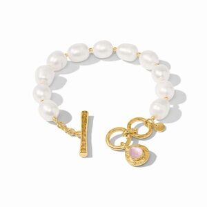 Julie Vos Clementine Elegant Pearl and Gold Charm Bracelet